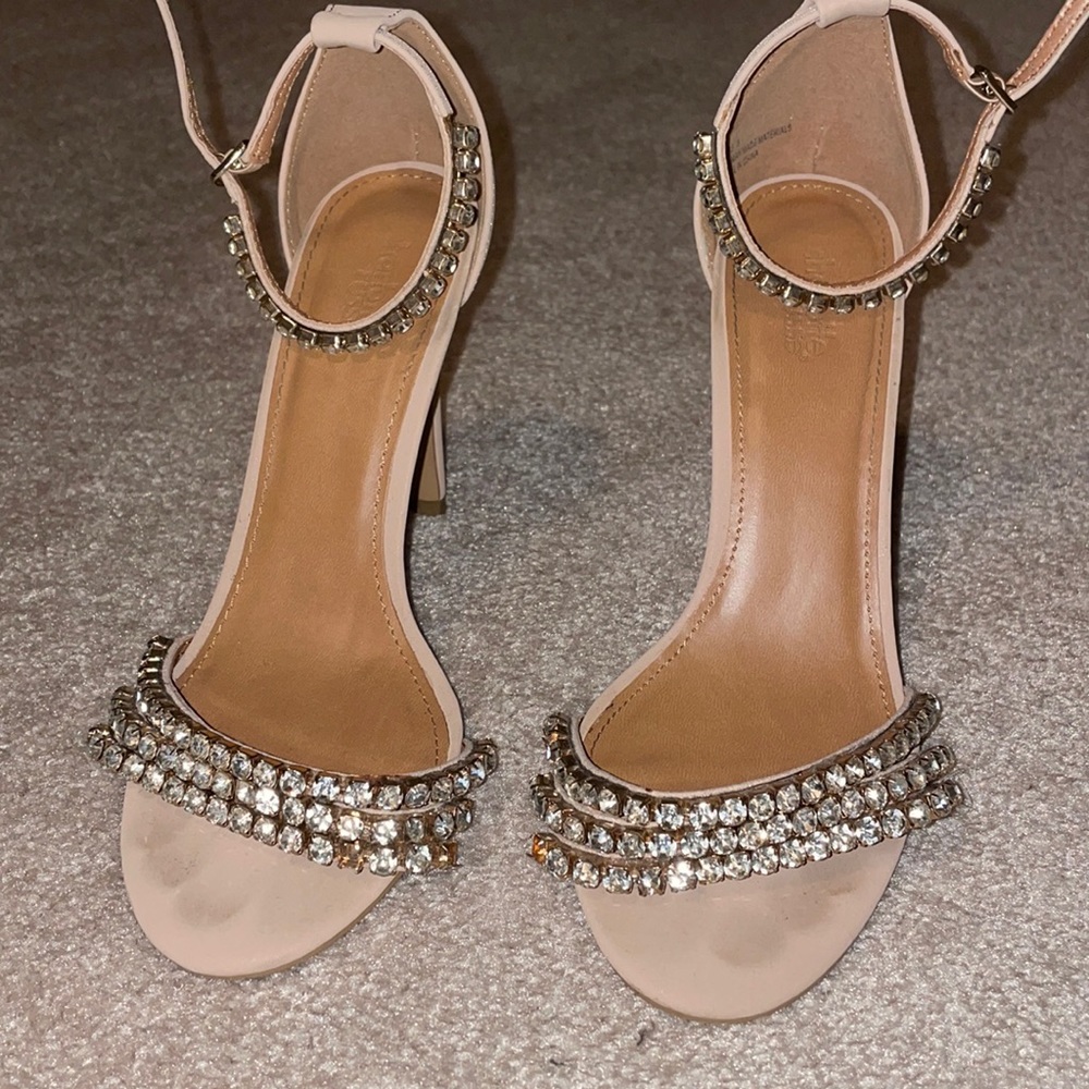 Charlotte Russe women’s beige and crystal heels size 8